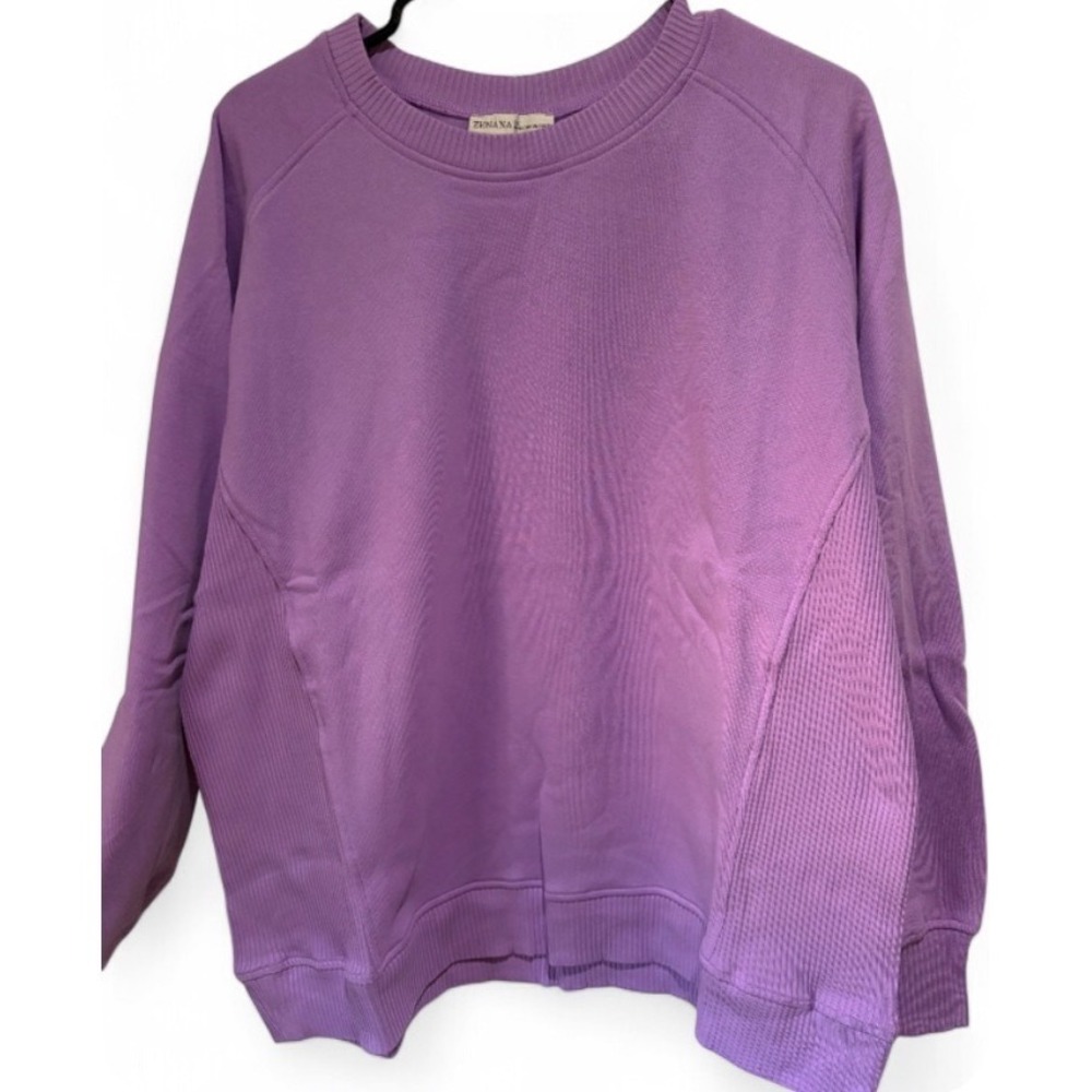 Purple Womens Zenana Ribbed Side Panel Pullover Sweatshirt